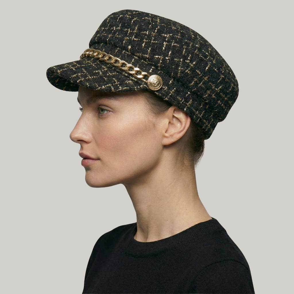 Béret Gavroche Femme Noir Chaine