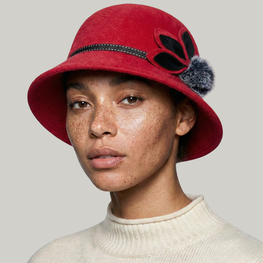 Chapeau Melon Femme Rouge à Fleur