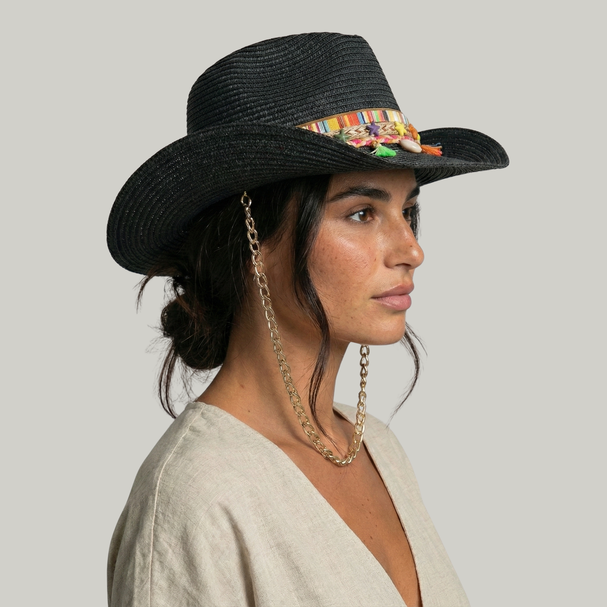 Chapeau de Cowboy Femme Noir Vintage