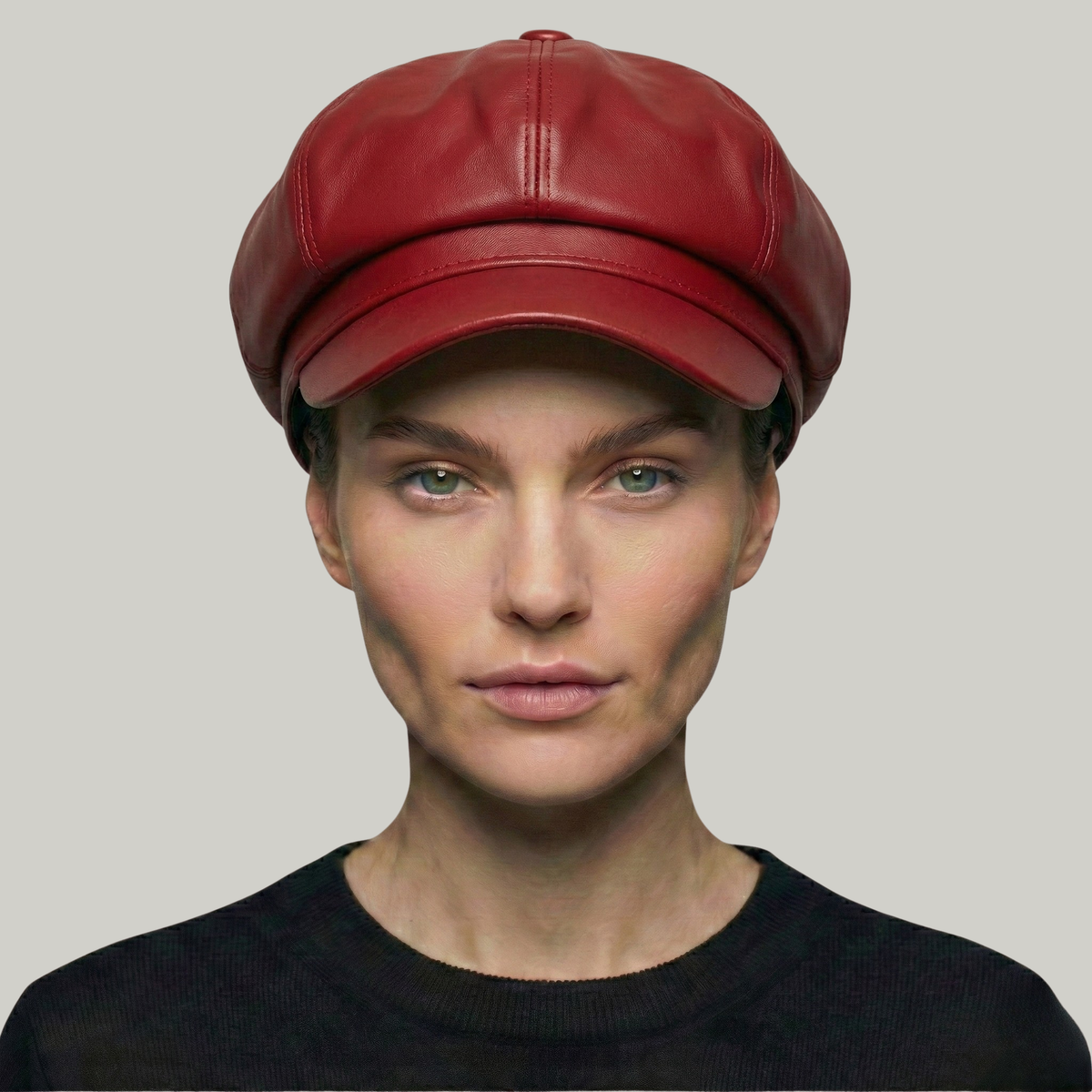 Béret Gavroche Femme Rouge Simili Cuir