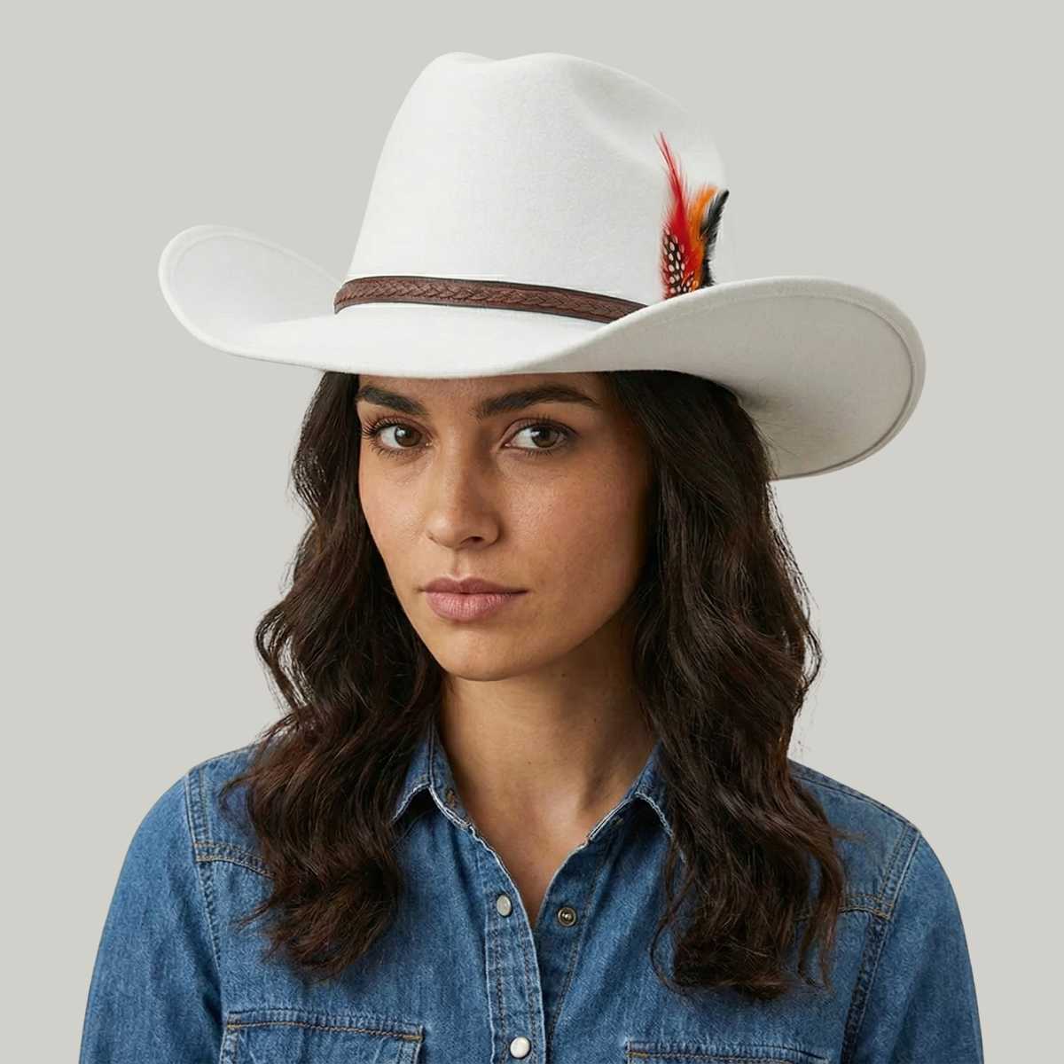 Chapeau de Cowboy Blanc à Plume