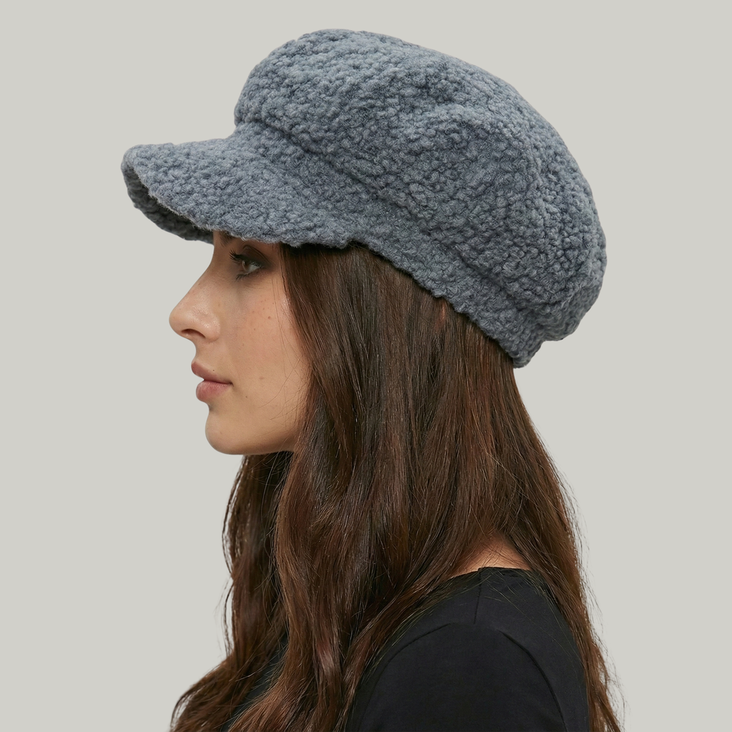 Béret Gavroche Femme Gris à Fourrure