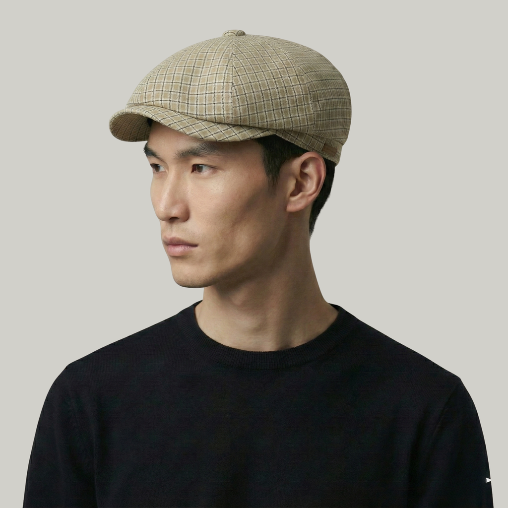 Béret Gavroche Homme Beige à Carreaux