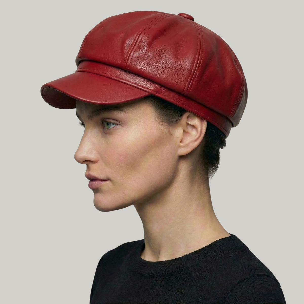 Béret Gavroche Femme Rouge Simili Cuir