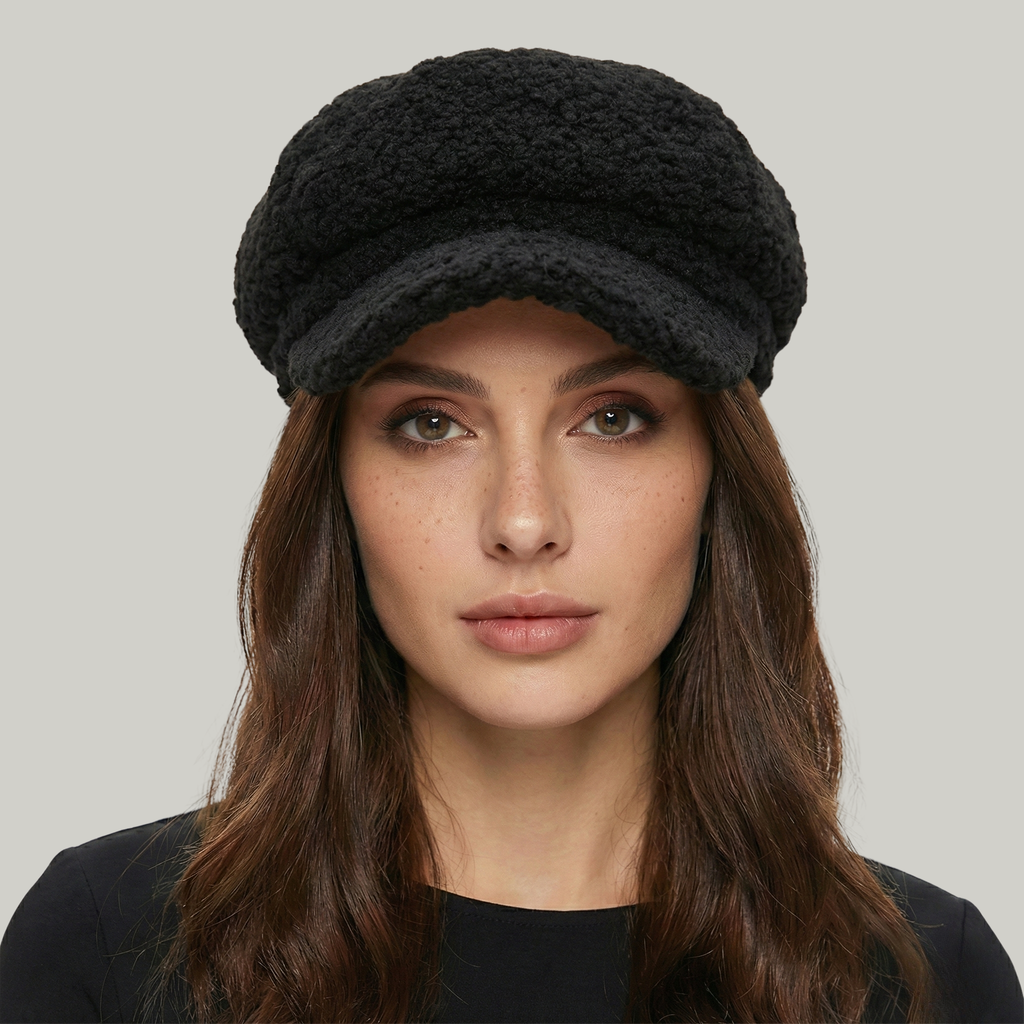 Béret Gavroche Femme Noir à Fourrure