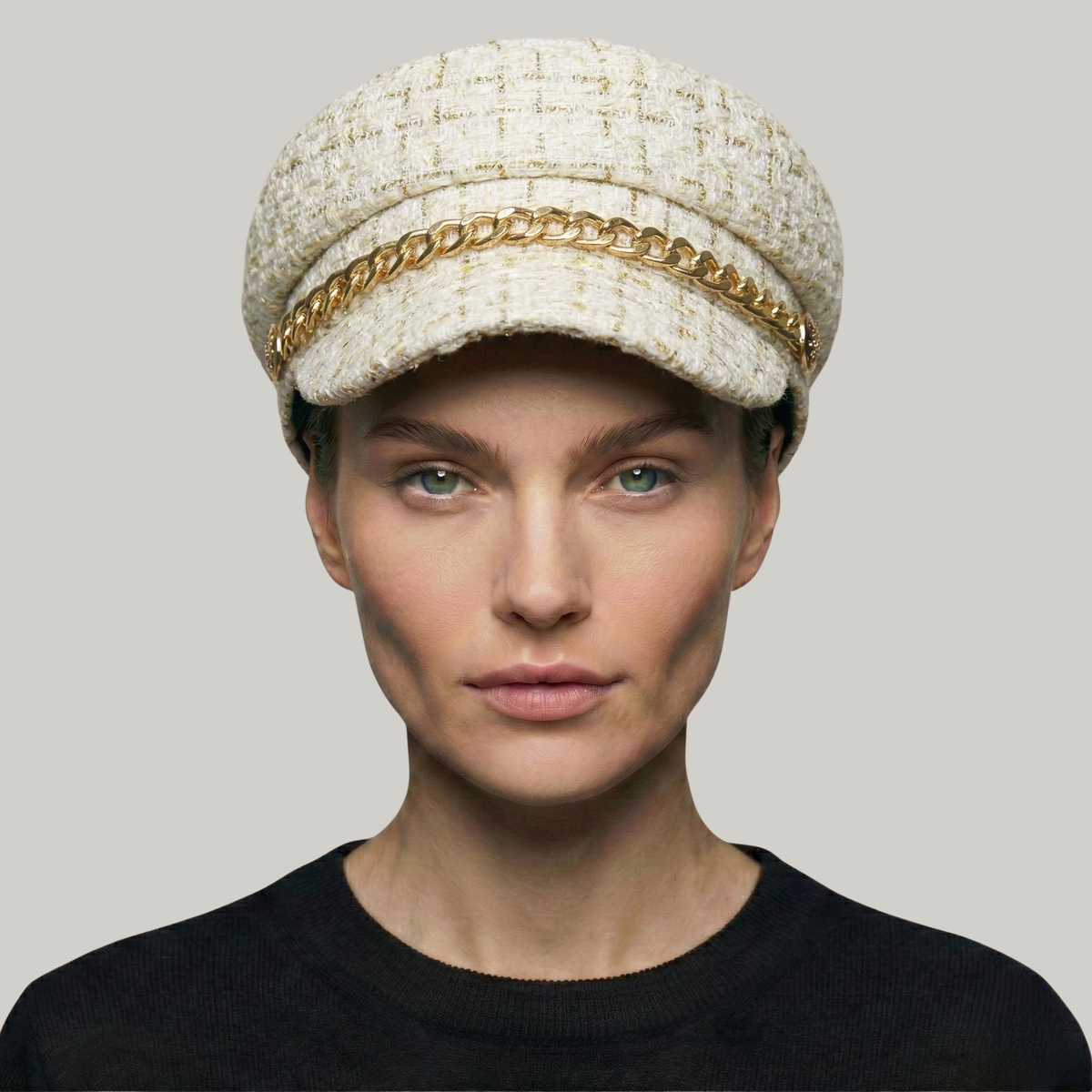 Béret Gavroche Femme Blanc Chaine