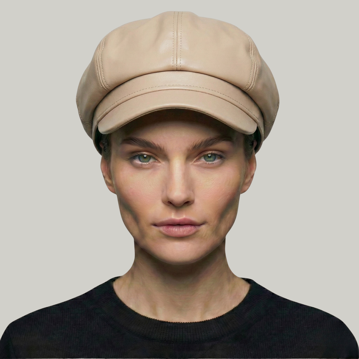 Béret Gavroche Femme Beige Simili Cuir