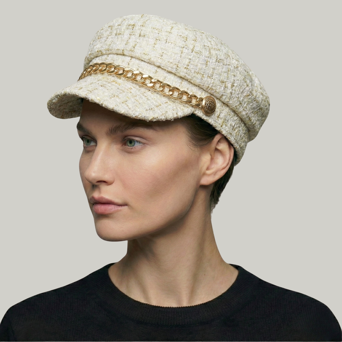 Béret Gavroche Femme Blanc Chaine