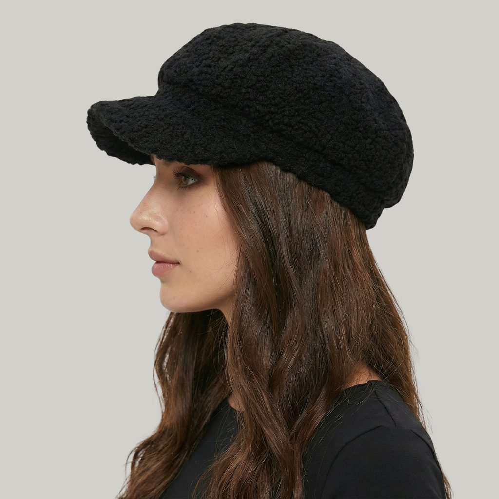 Béret Gavroche Femme Noir à Fourrure