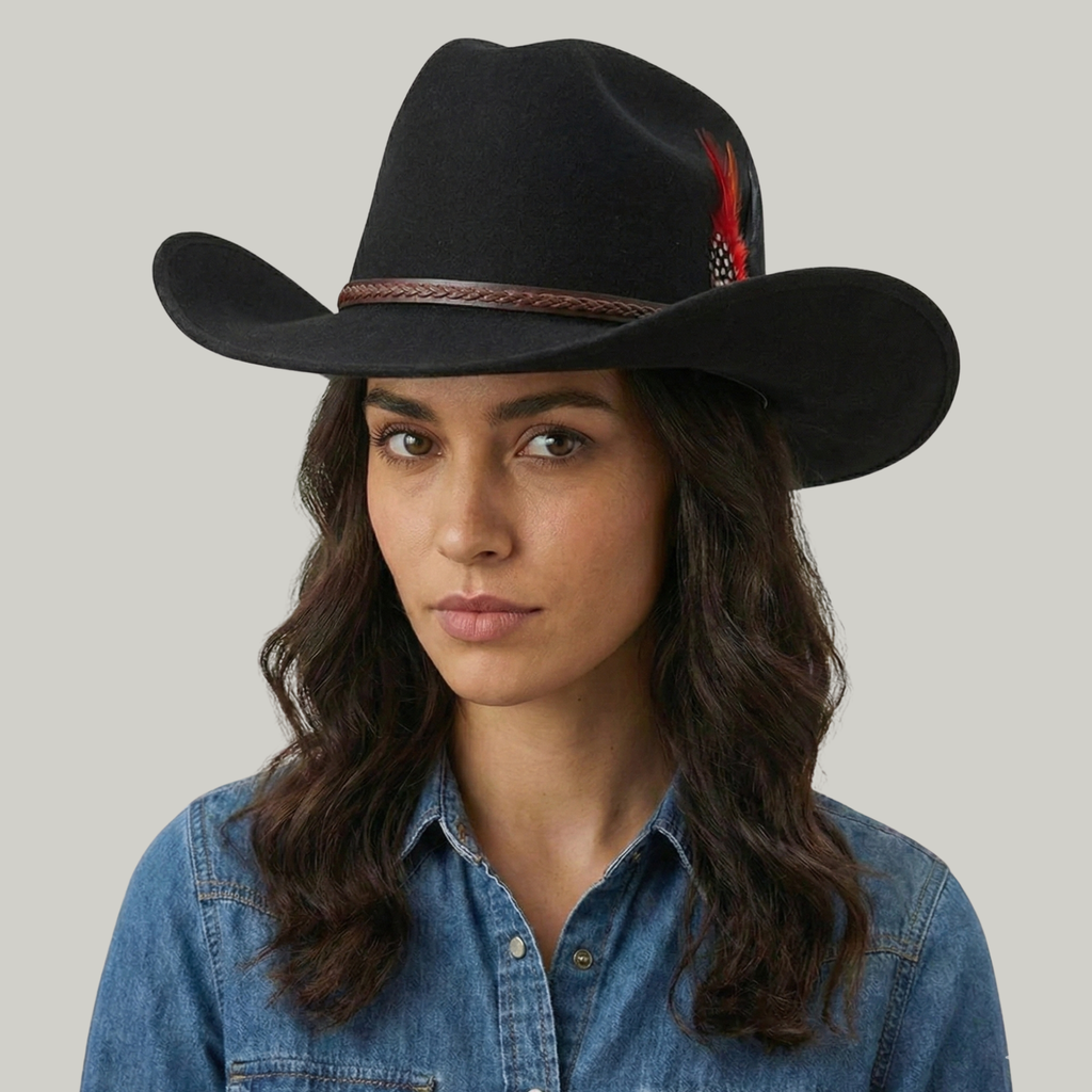 Chapeau de Cowboy Noir à Plume