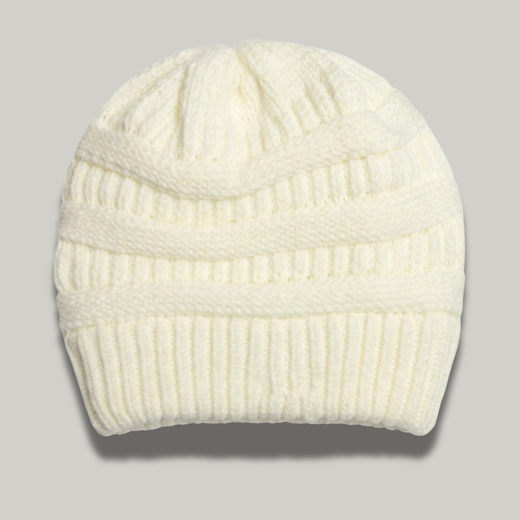 Bonnet Tricot Femme Blanc à Relief
