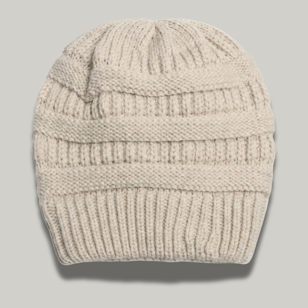 Bonnet Tricot Femme Beige à Relief