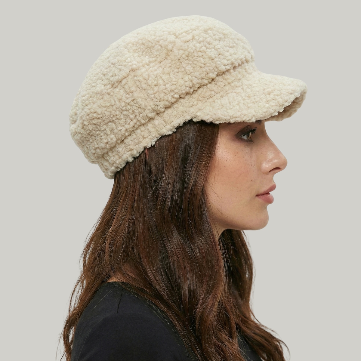 Béret Gavroche Femme Beige à Fourrure