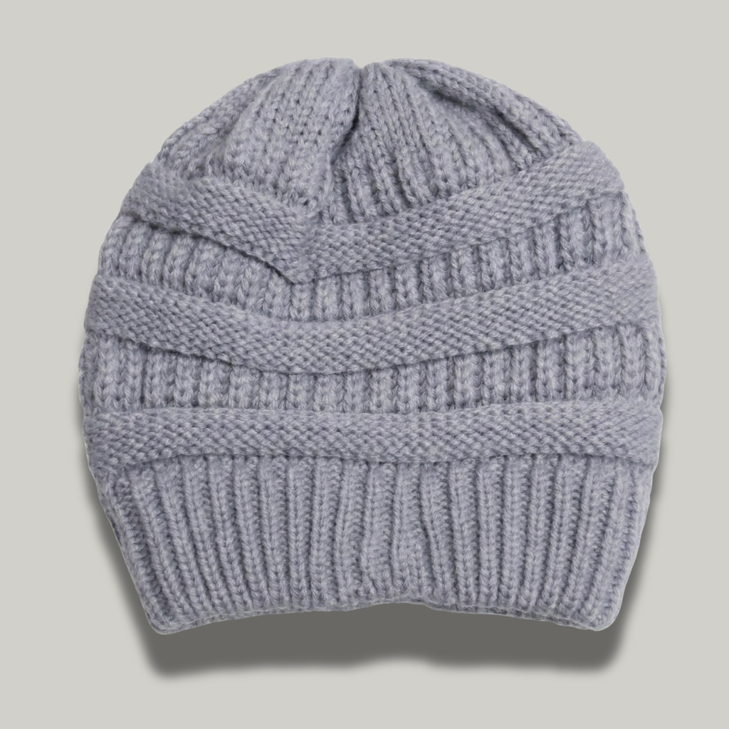 Bonnet Tricot Femme Gris à Relief