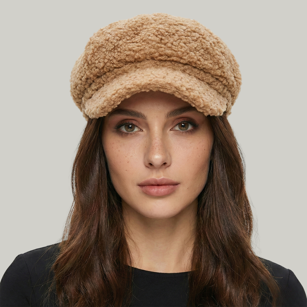 Béret Gavroche Femme Marron à Fourrure