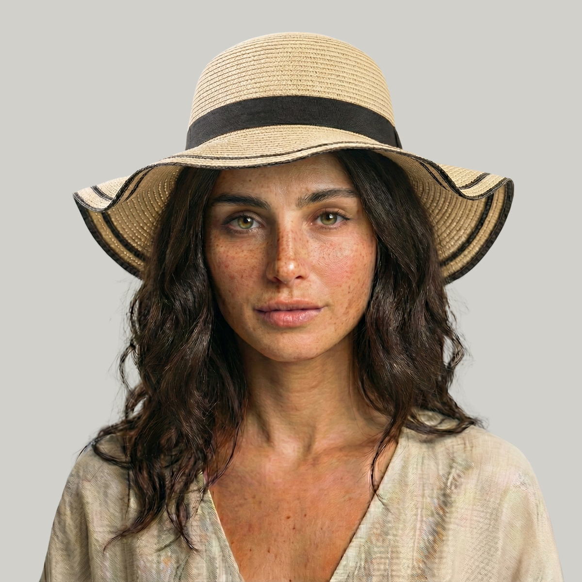 Chapeau de Paille Femme Beige Élégant