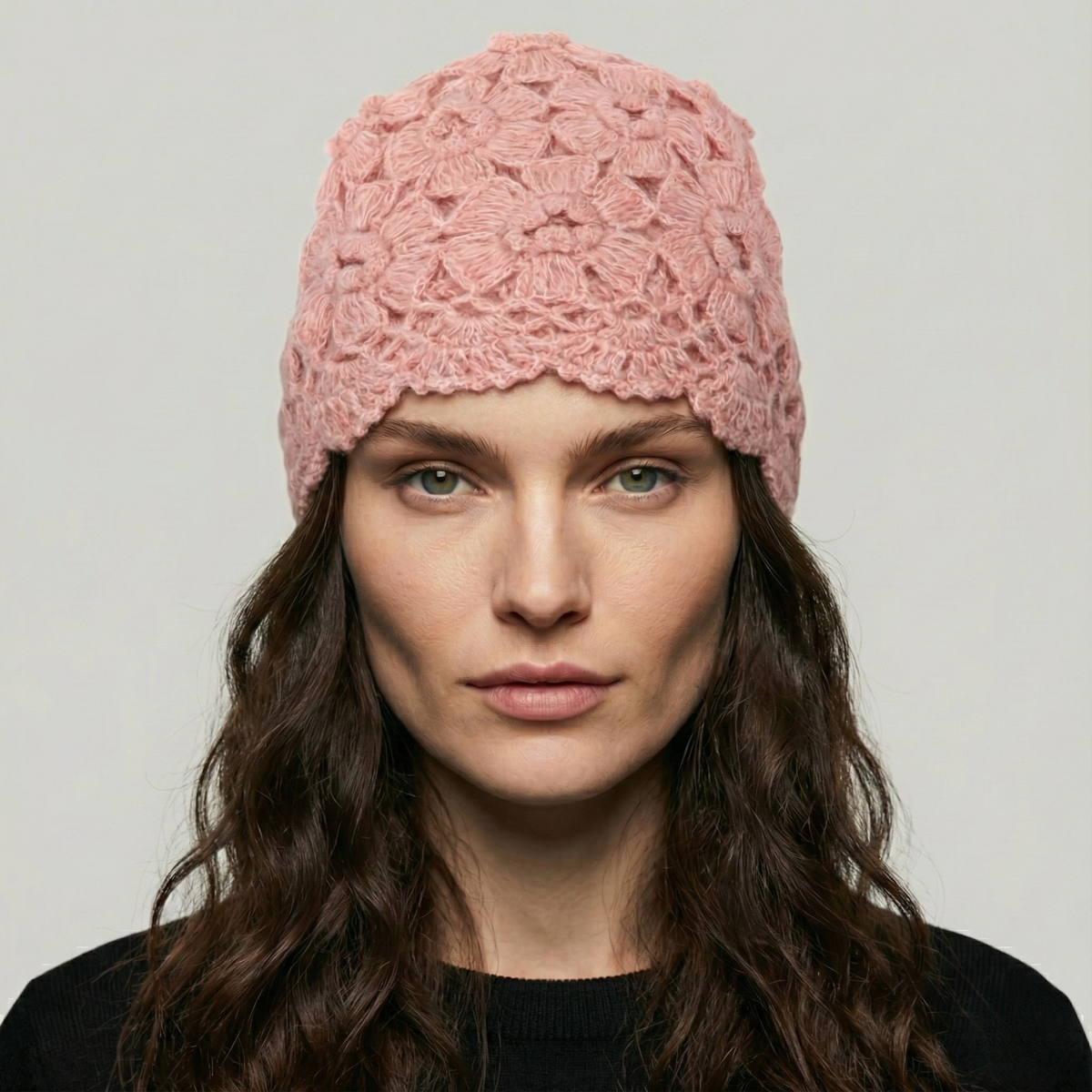 Bonnet Crochet Femme Rose Fleur