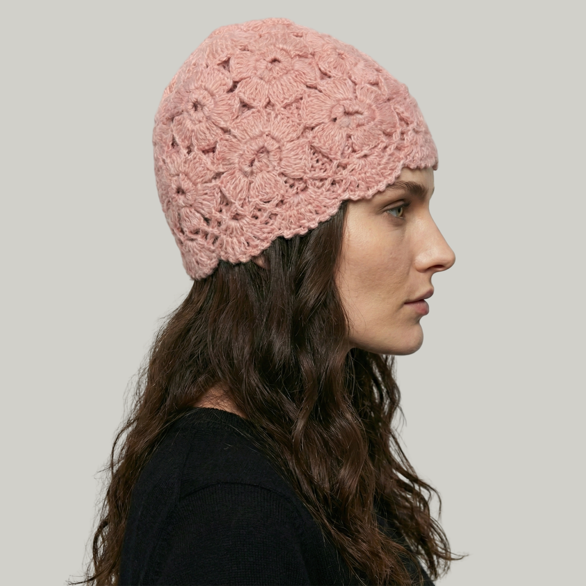 Bonnet Crochet Femme Rose Fleur