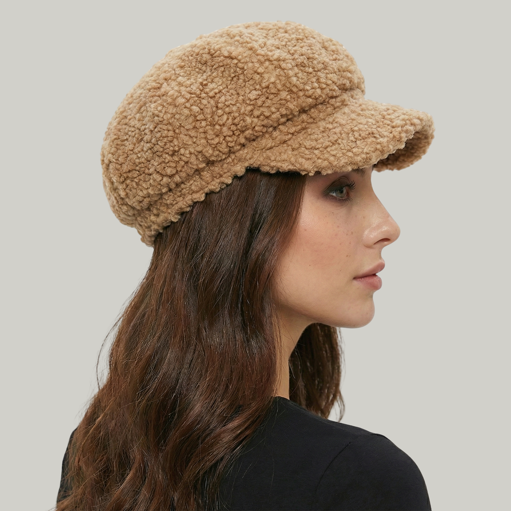 Béret Gavroche Femme Marron à Fourrure