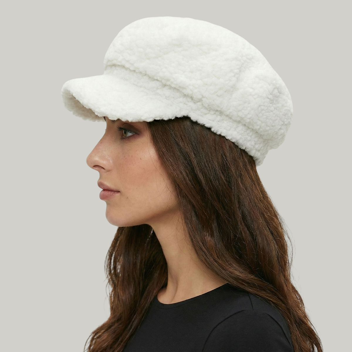 Béret Gavroche Femme Blanc à Fourrure