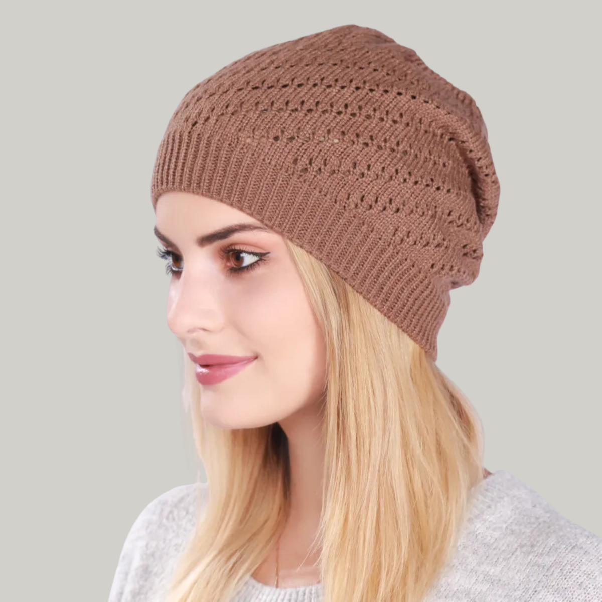 Bonnet Crochet Femme Marron Hiver