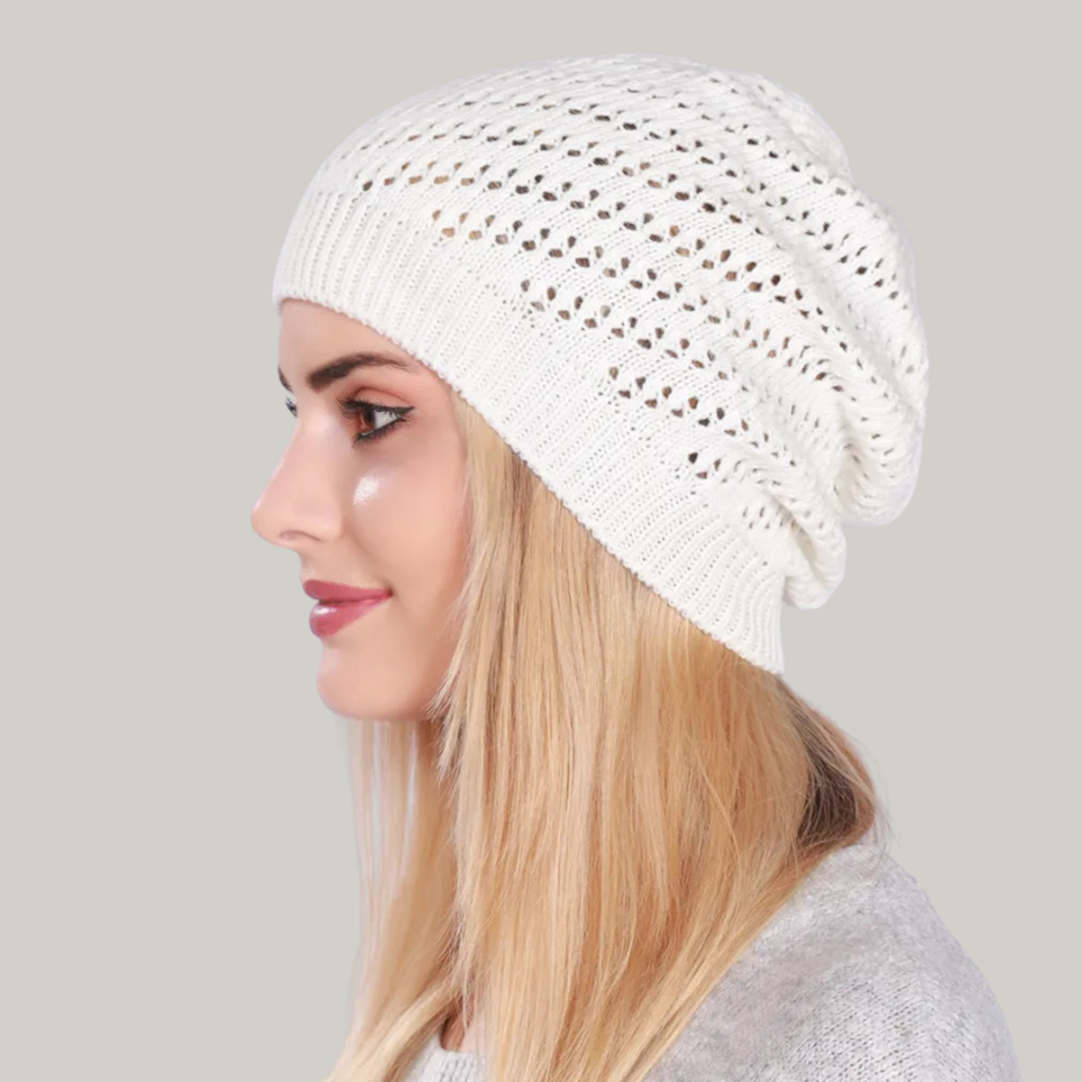 Bonnet Crochet Femme Blanc Hiver
