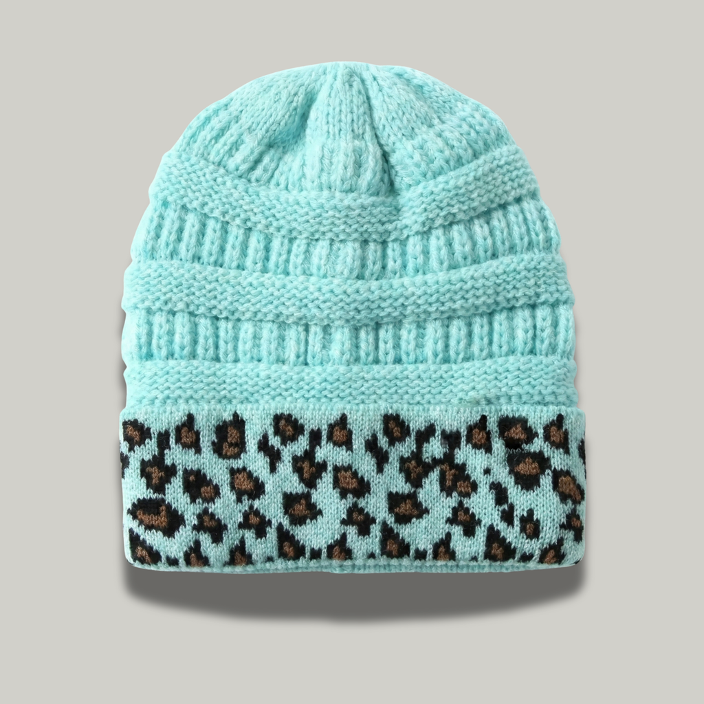 Bonnet Tricot Femme Bleu Léopard
