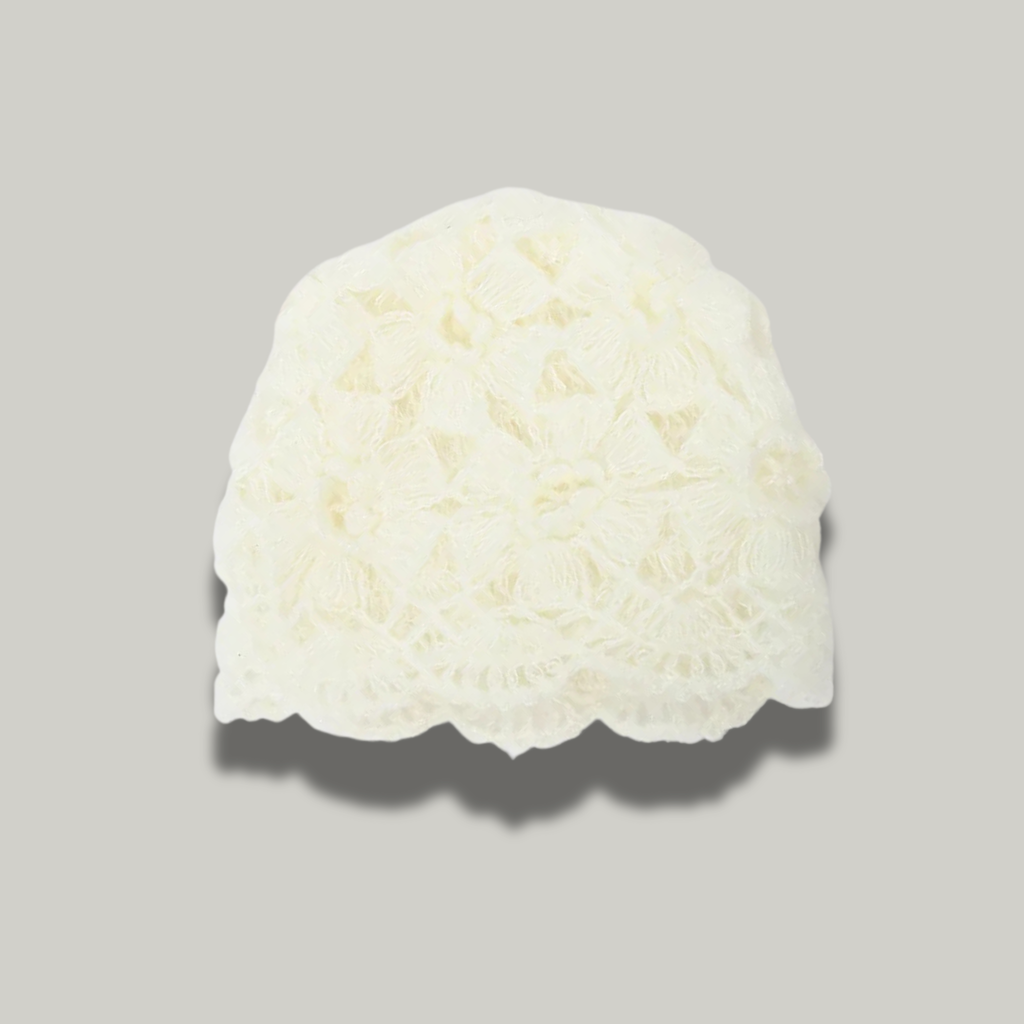 Bonnet Crochet Femme Blanc Fleur