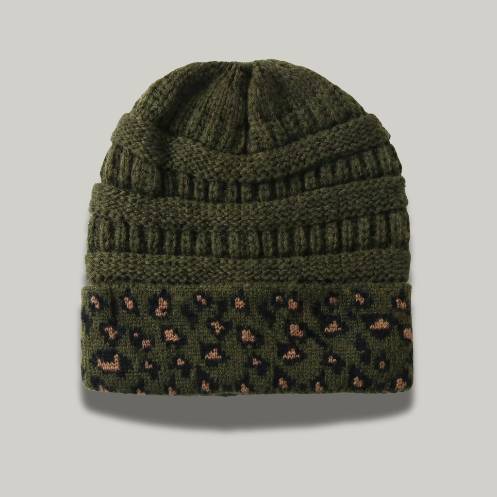 Bonnet Tricot Femme Vert Léopard