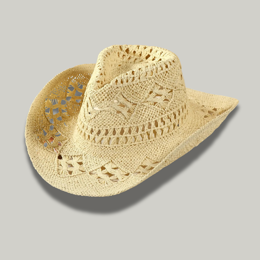 Chapeau de Cowboy Femme Beige Crochet