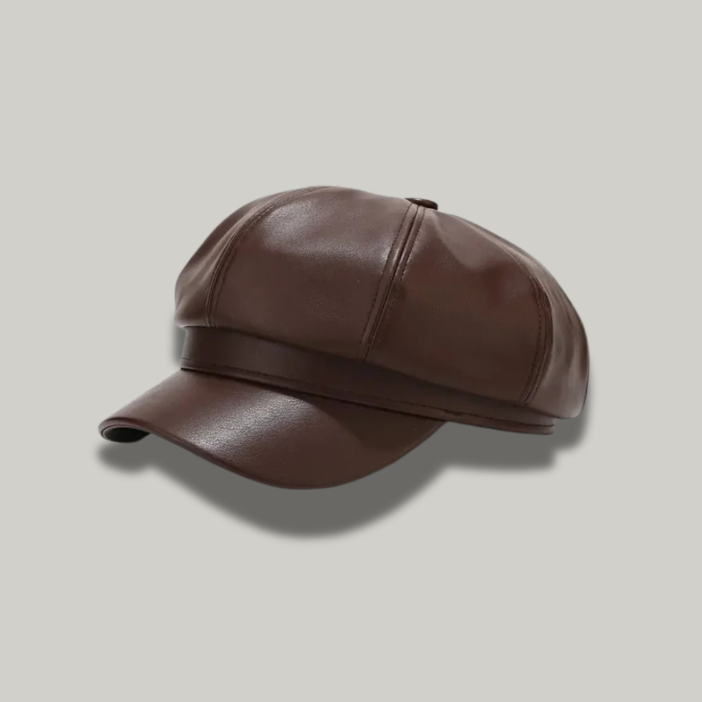 Béret Gavroche Femme Marron Simili Cuir