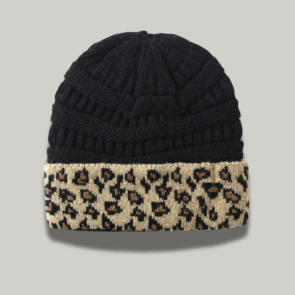Bonnet Tricot Femme Noir Léopard