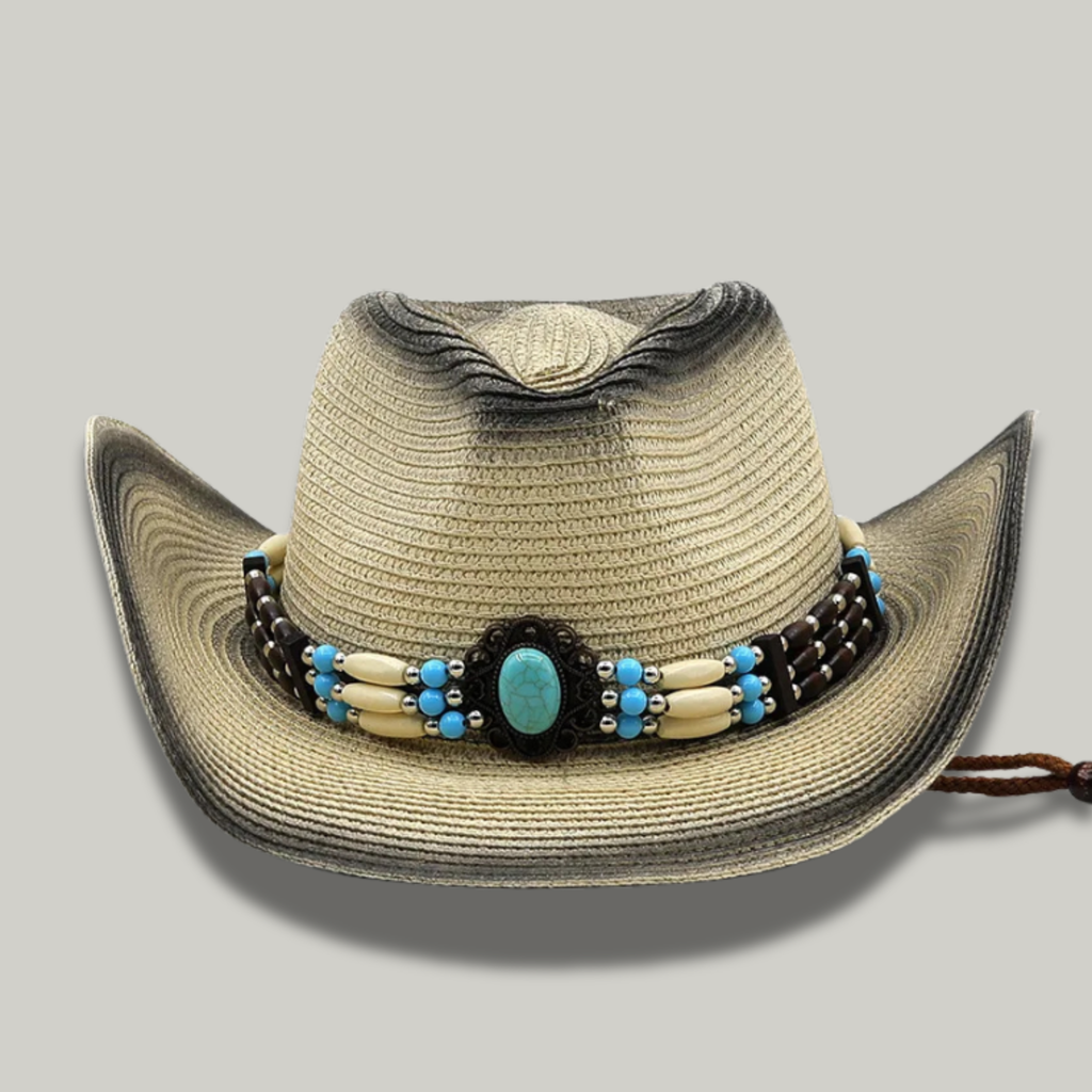 Chapeau de Cowboy Femme Beige à Perles