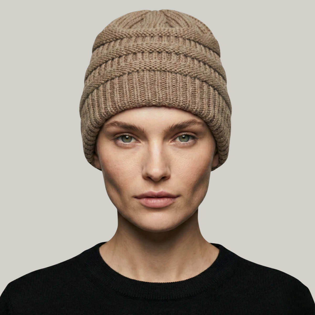 Bonnet Tricot Femme Marron à Relief