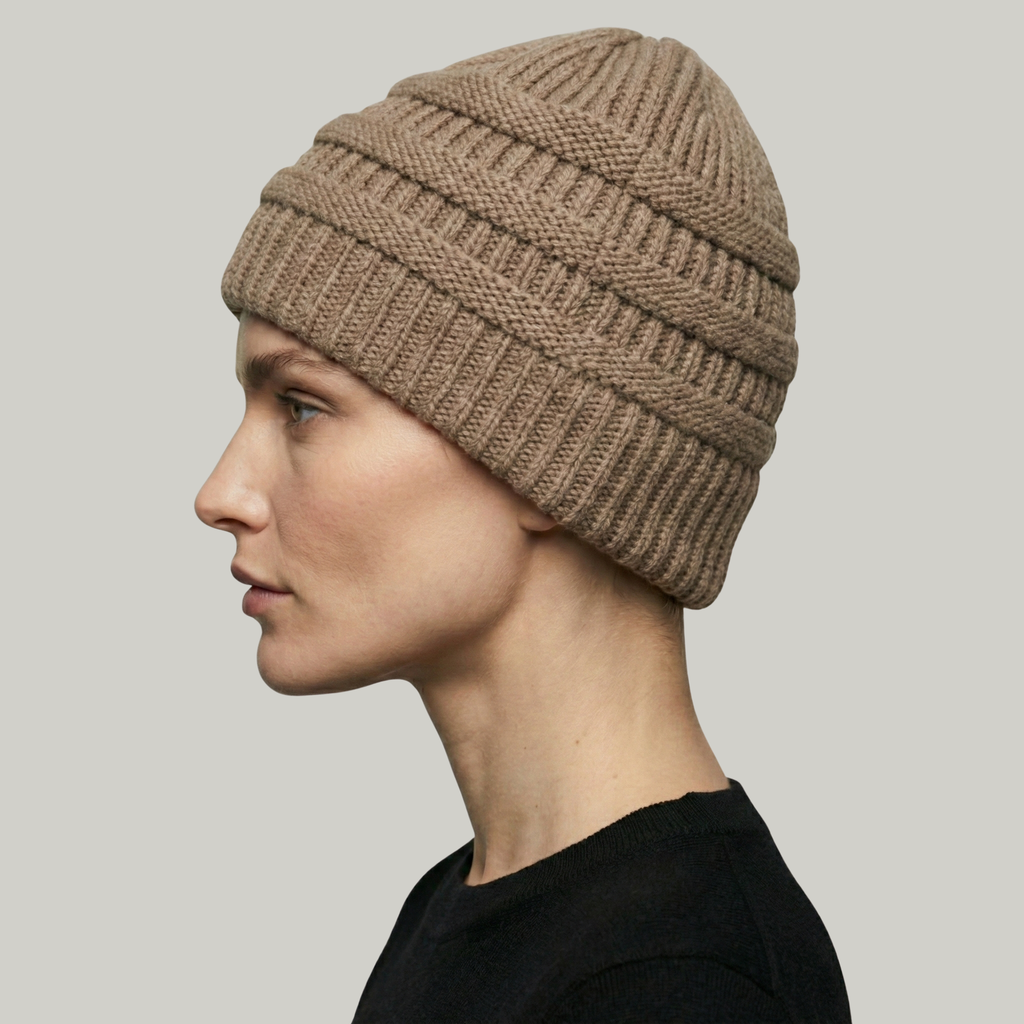 Bonnet Tricot Femme Marron à Relief