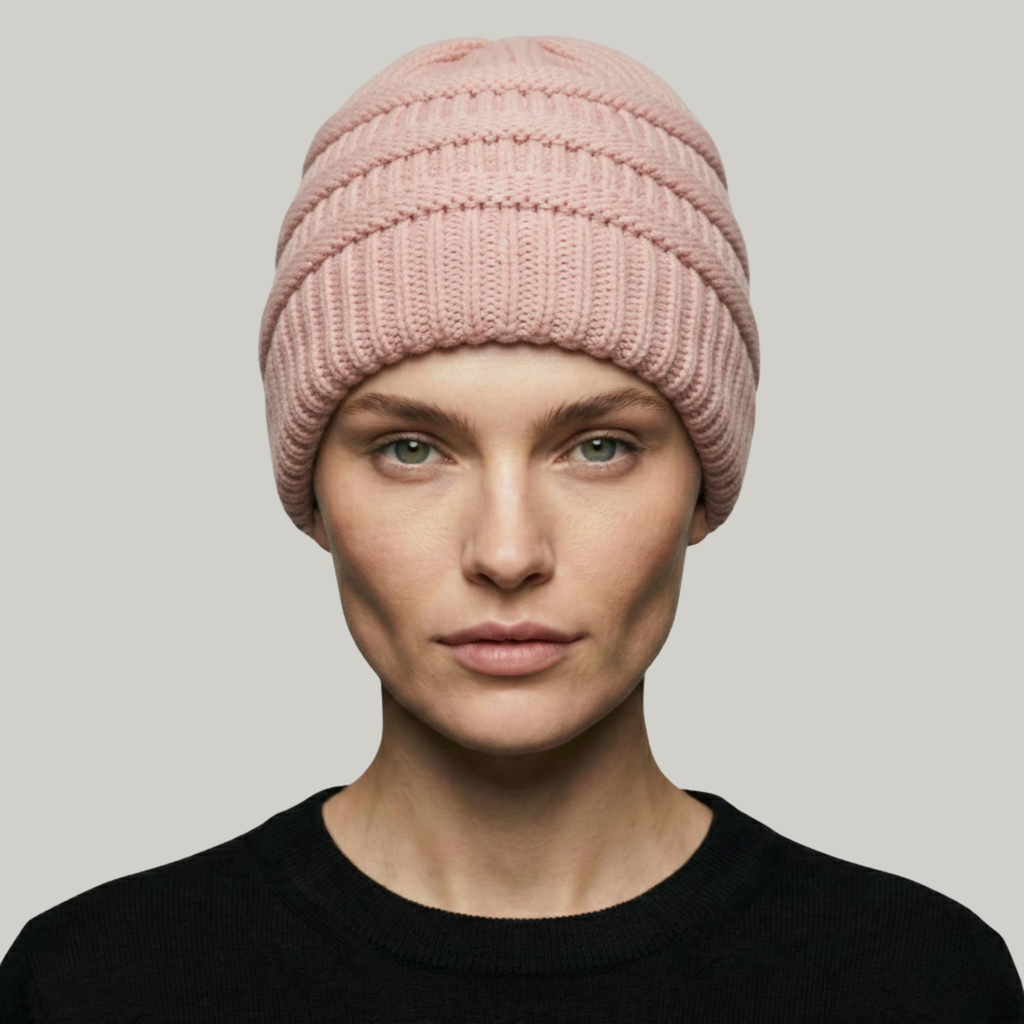 Bonnet Tricot Femme Rose à Relief