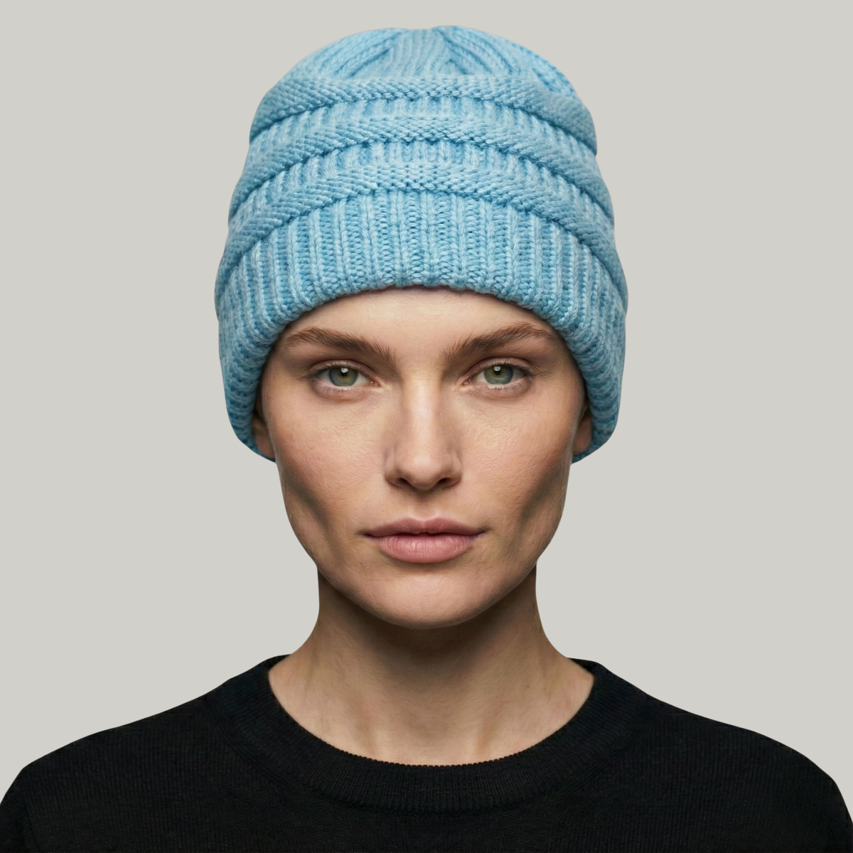 Bonnet Tricot Femme Bleu à Relief
