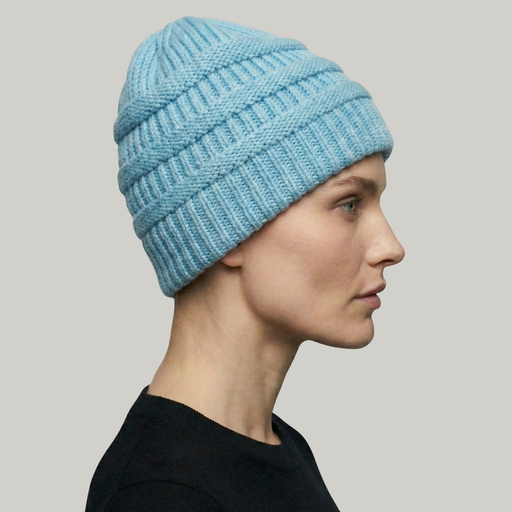 Bonnet Tricot Femme Bleu à Relief