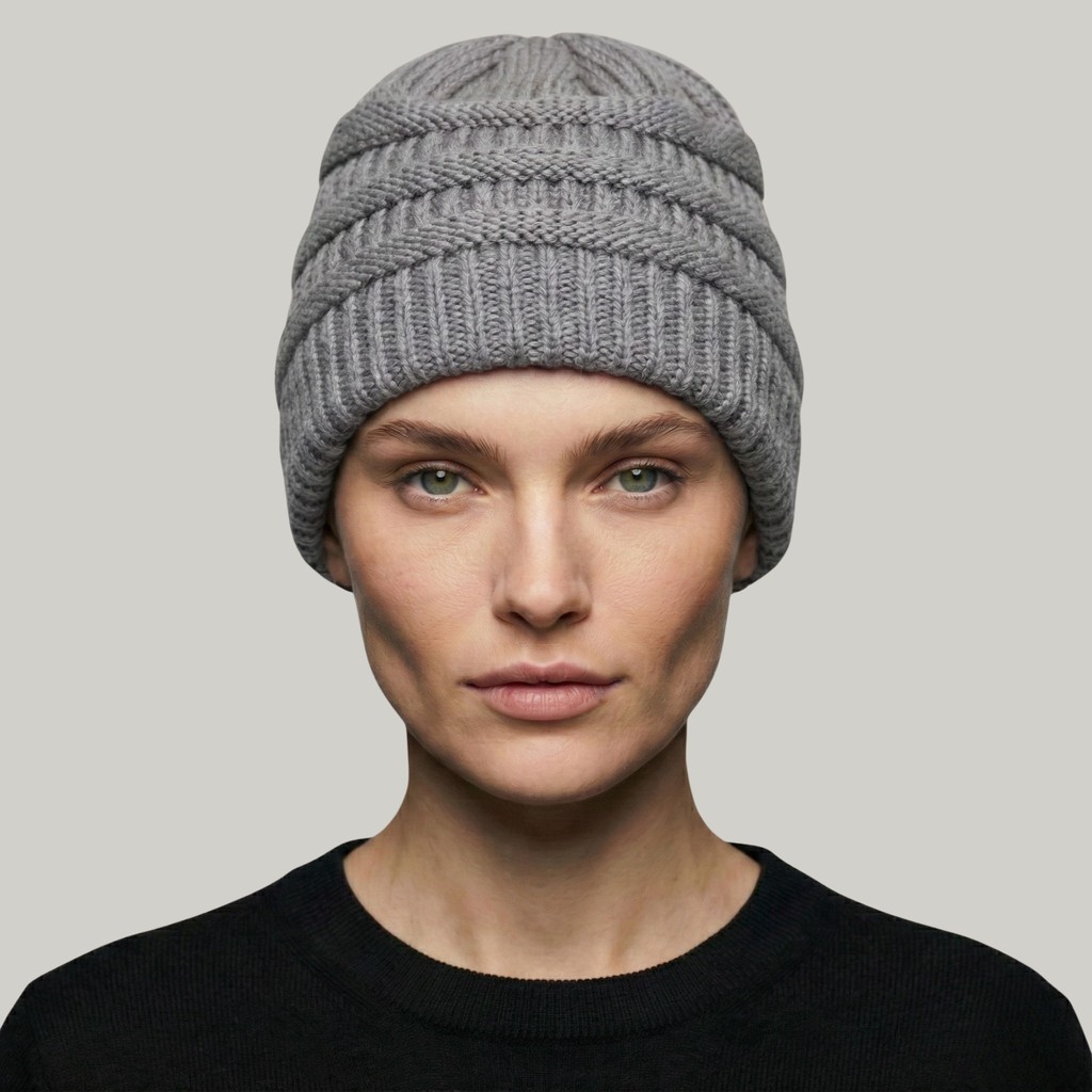 Bonnet Tricot Femme Gris à Relief