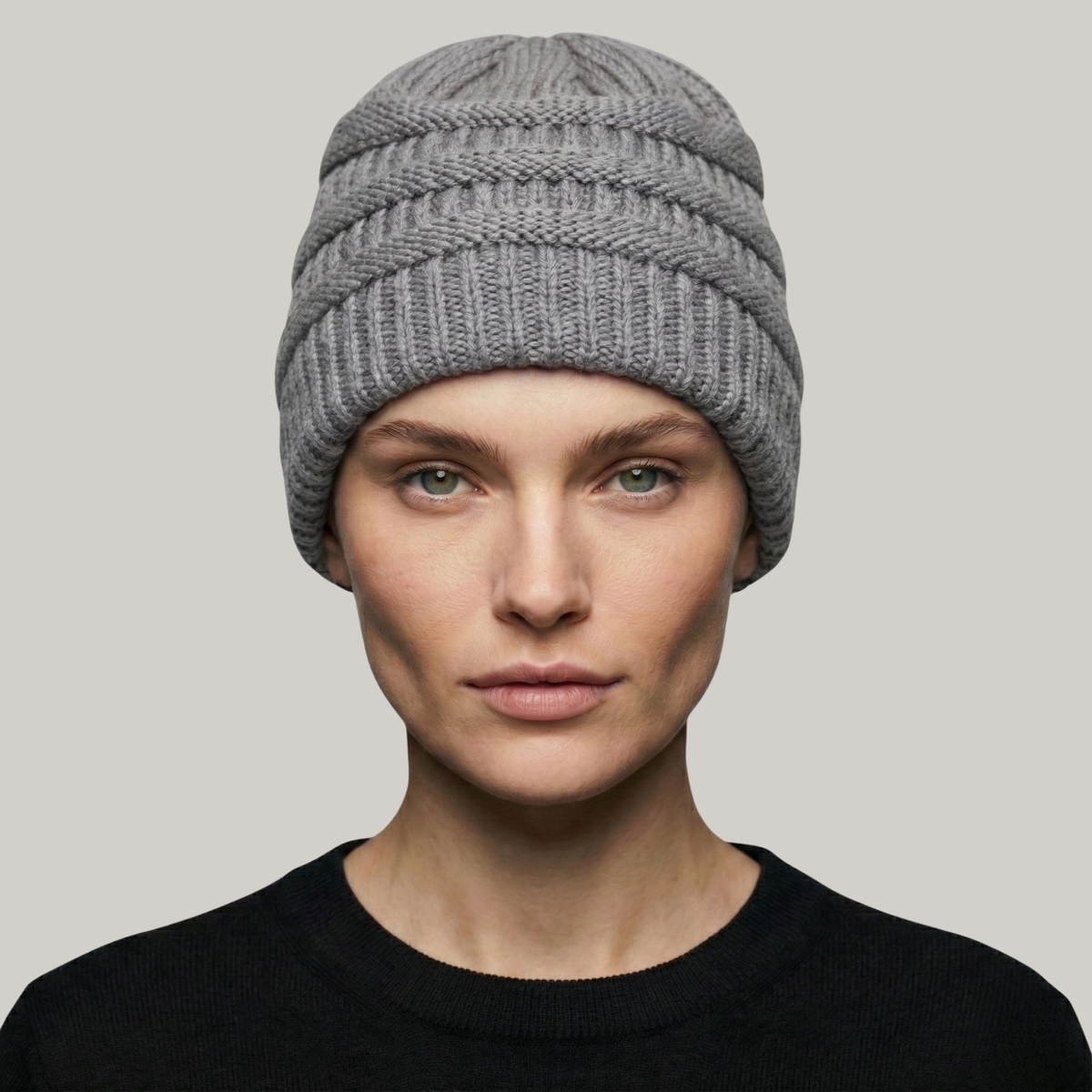 Bonnet Tricot Femme Gris à Relief