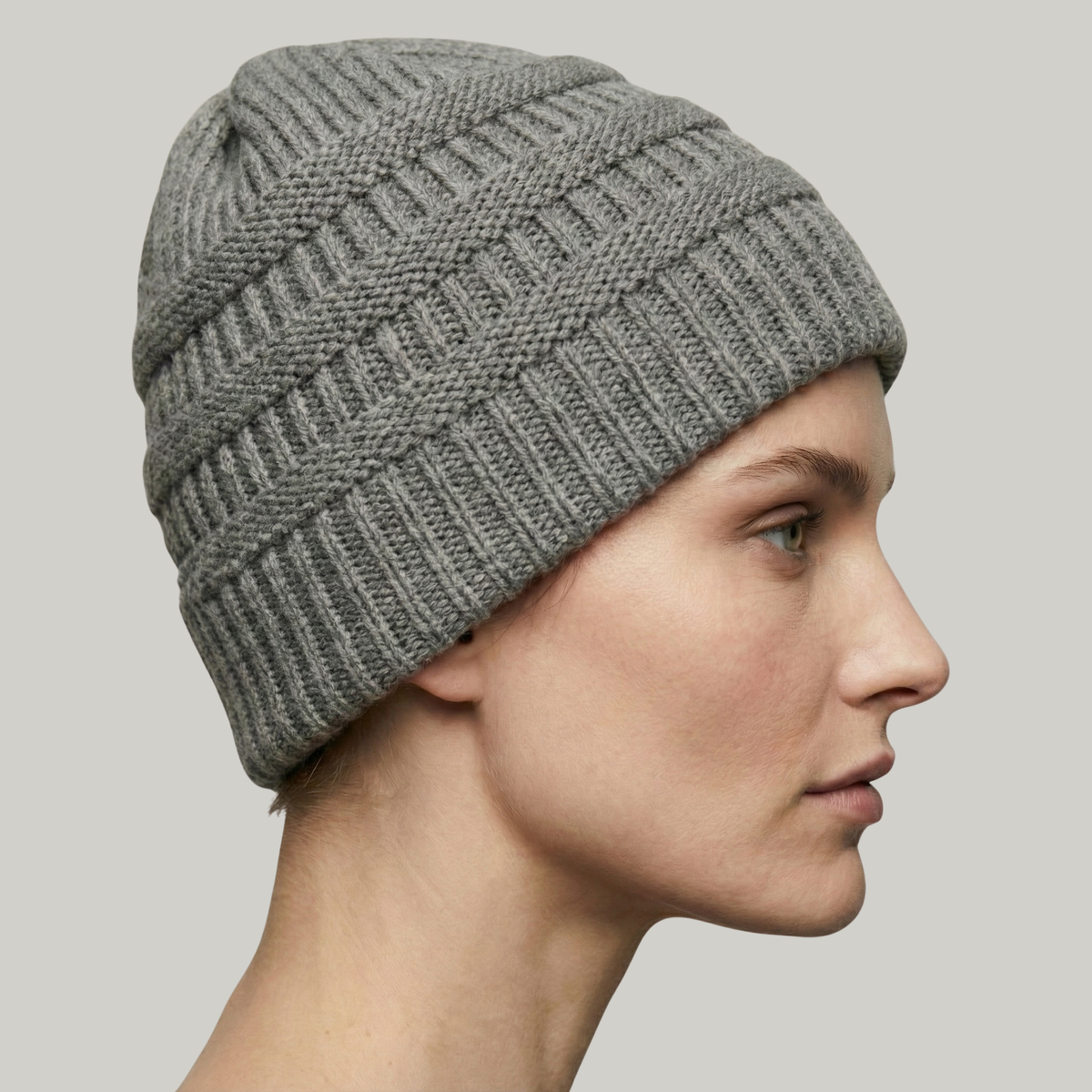 Bonnet Tricot Femme Gris à Relief