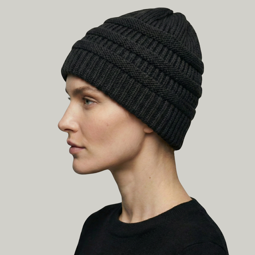 Bonnet Tricot Femme Noir à Relief