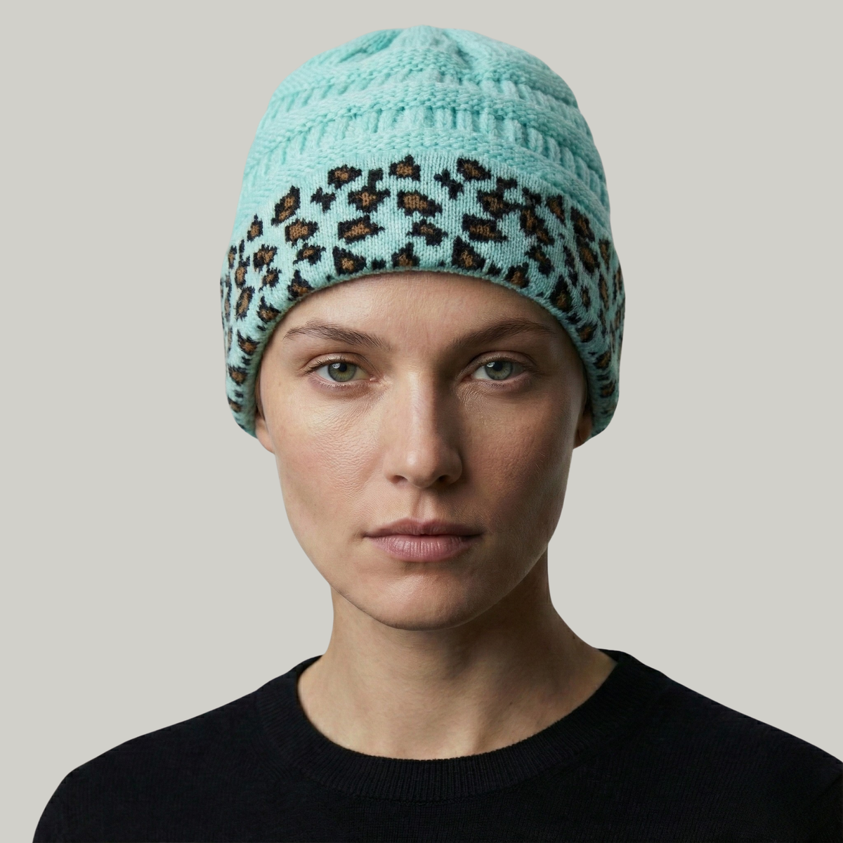 Bonnet Tricot Femme Bleu Léopard