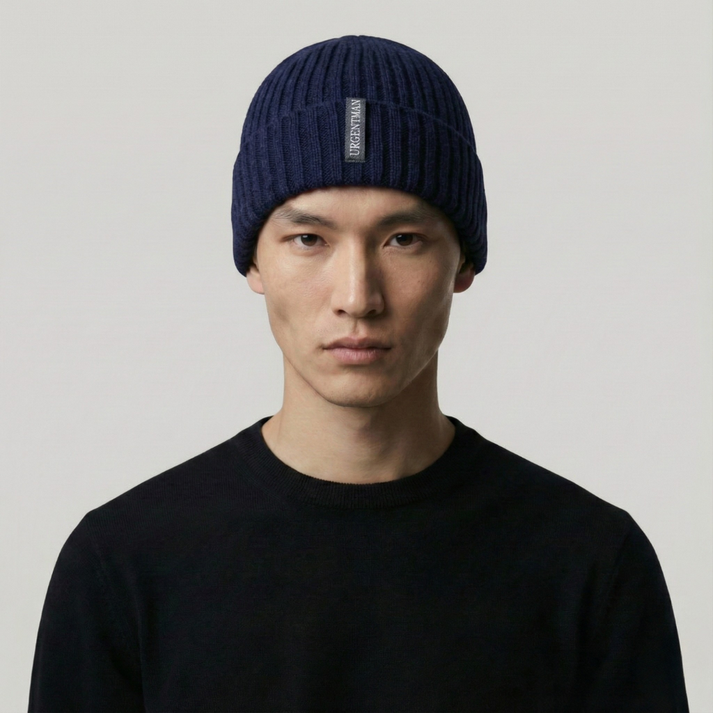 Bonnet Hiver Bleu Côtelé