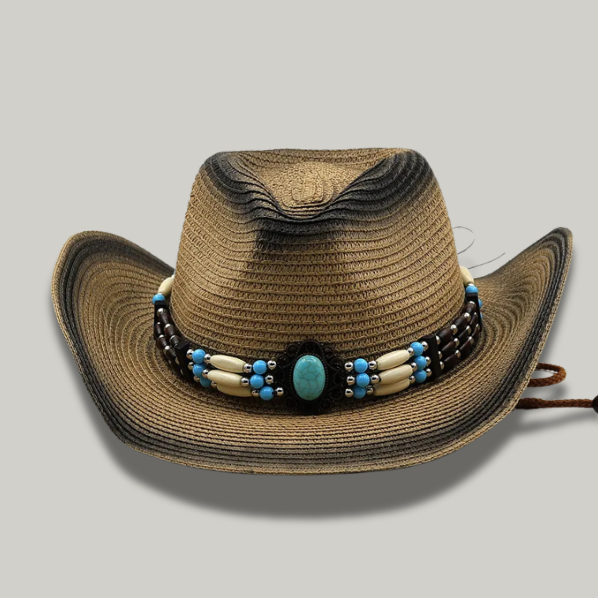 Chapeau de Cowboy Femme Marron à Perles