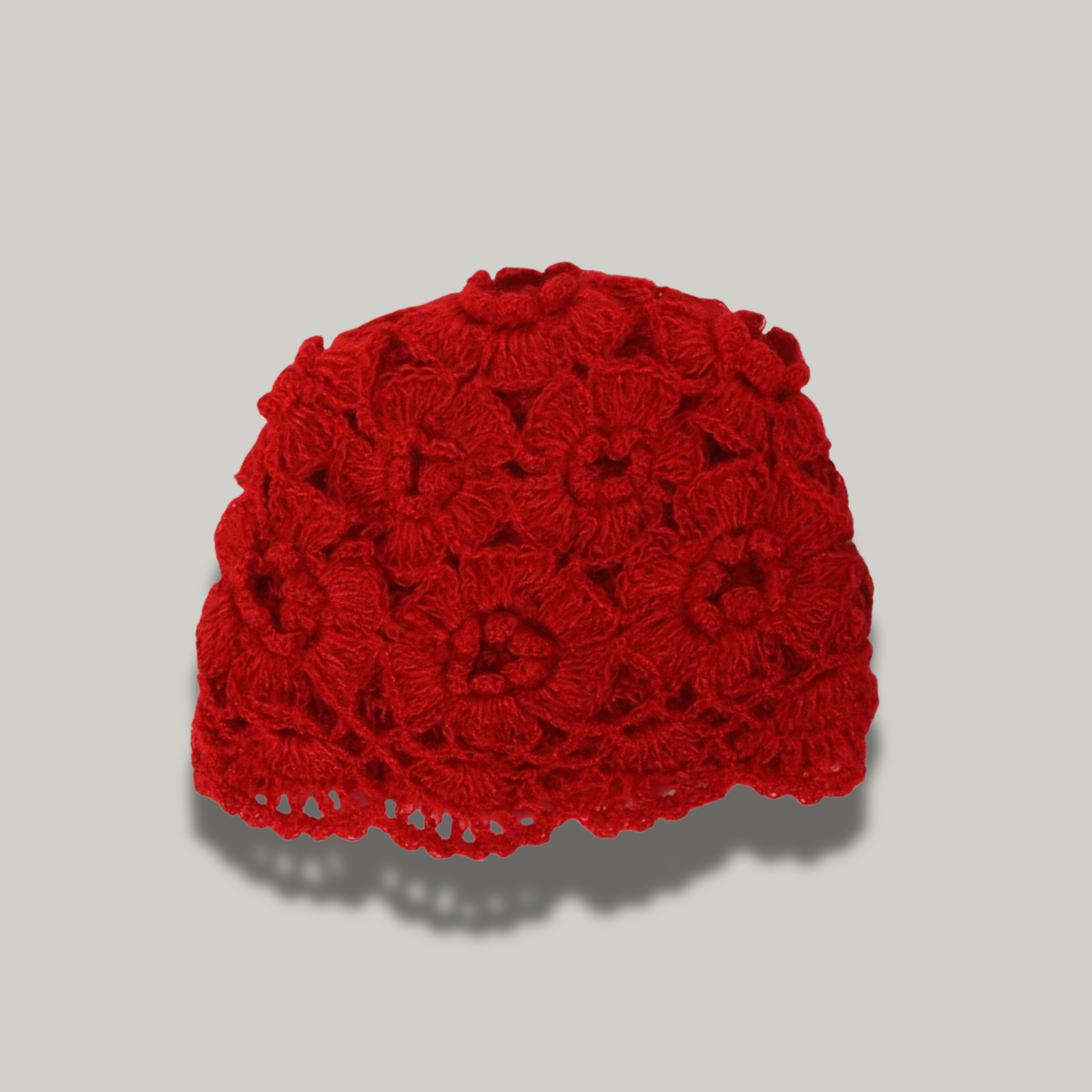 Bonnet Crochet Femme Rouge Fleur