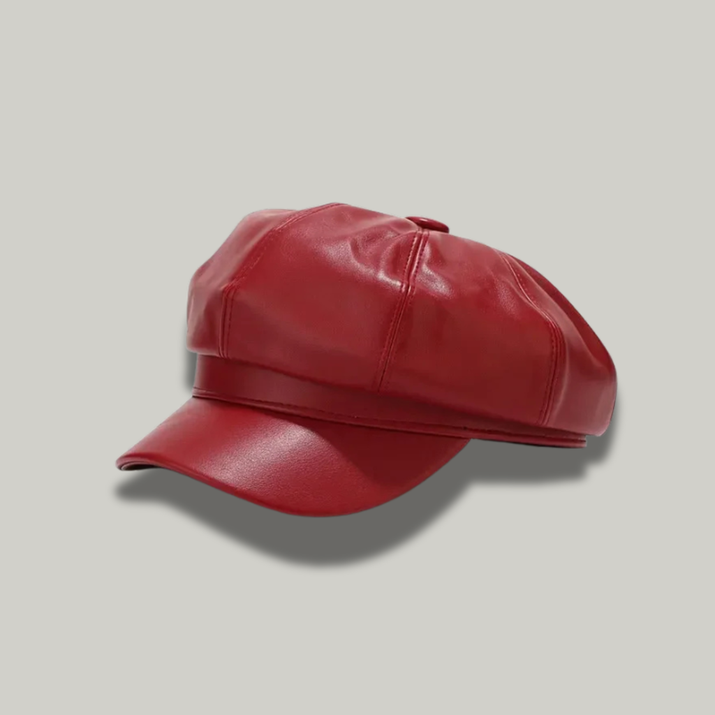 Béret Gavroche Femme Rouge Simili Cuir