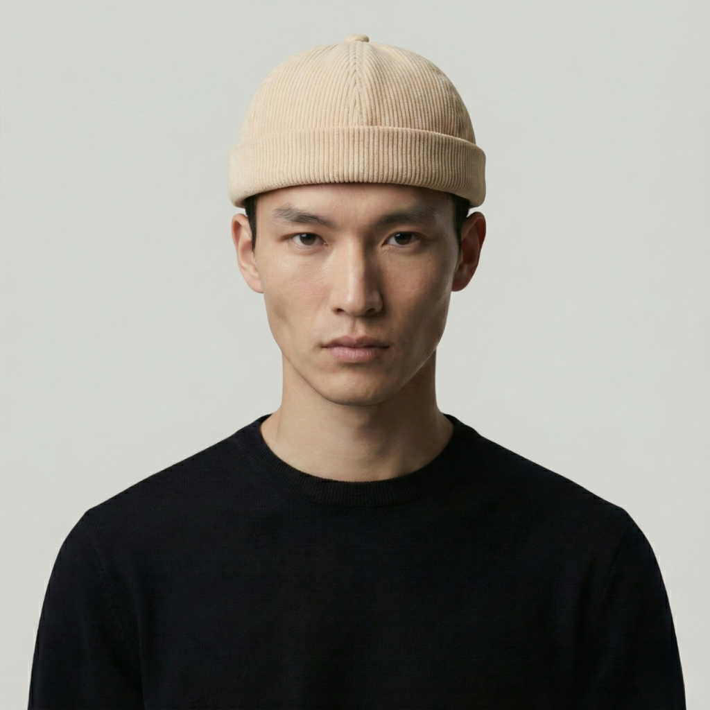 Bonnet Docker Beige à Rayure