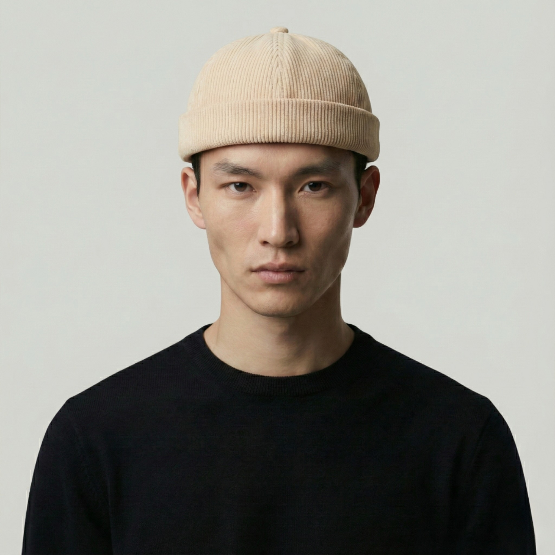 Bonnet Docker Beige à Rayure