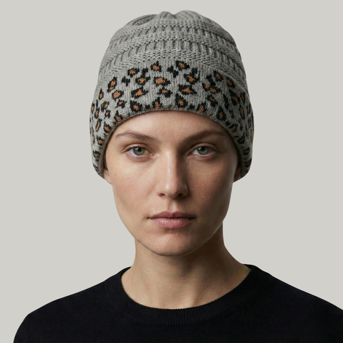 Bonnet Tricot Femme Gris Léopard